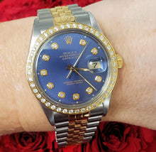 Load image into Gallery viewer, 36mm Rolex Datejust Two Tone 18k Gold Steel Jubilee Automatic Blue Diamond 16013

