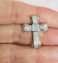 Load image into Gallery viewer, 1/2ct Princess and Round Diamond Cross Pendant in 14k White Gold
