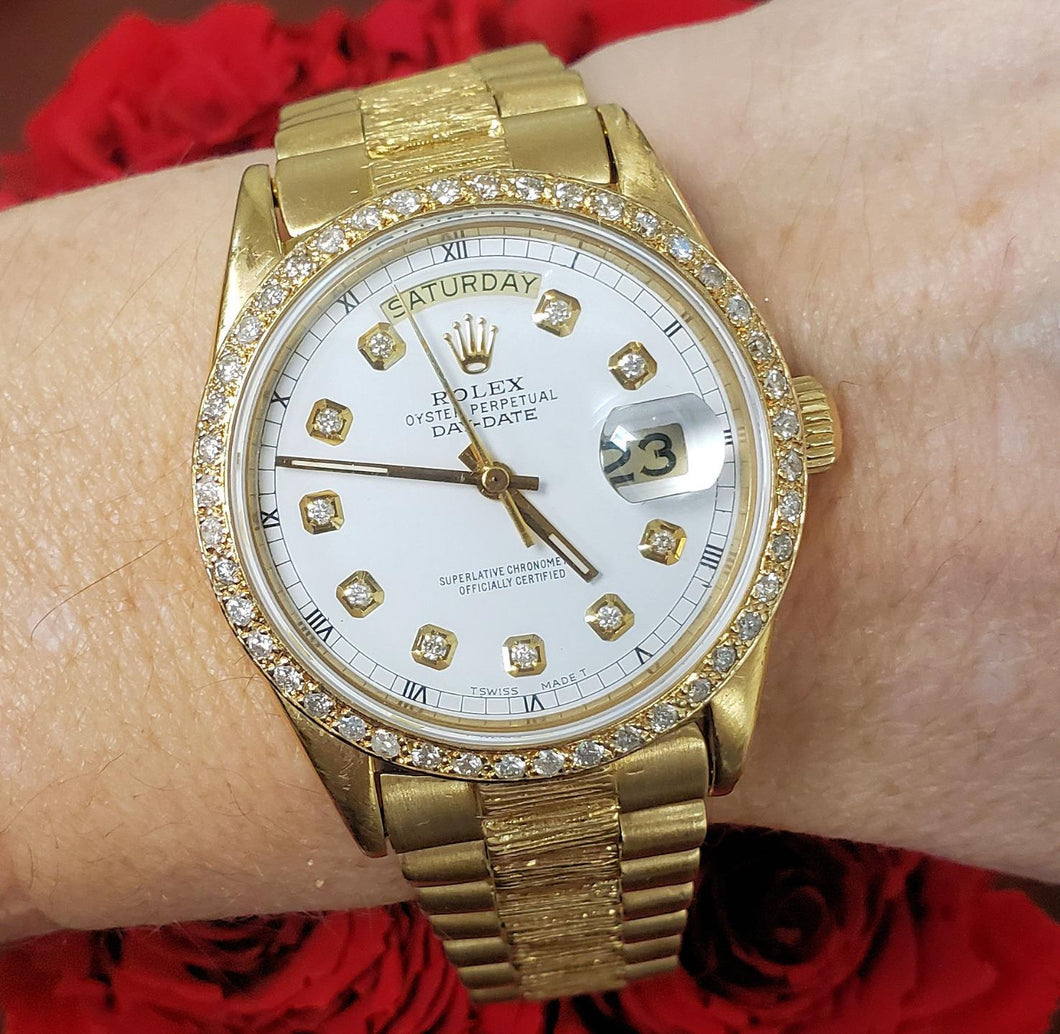 36mm Rolex Day Date President 18k Yellow Gold Sapphire White Diamond Dial 18038