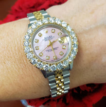 Load image into Gallery viewer, Ladies 26mm Rolex Datejust Two Tone Jubilee 4ct Diamond Bezel Pink Dial 69373
