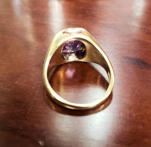 Mens 14k Yellow Gold Purple Amethyst 11x9mm Rectangle Ring