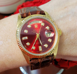 1978 Rolex Day Date 36mm President 18k Yellow Gold Auto Red Diamond Dial 18038