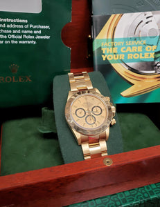 40mm Rolex Daytona Cosmograph 18k Gold Inverted 6 Oyster Gold Dial 16528