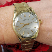 Load image into Gallery viewer, Vintage 1966 Rolex Oyster Perpetual 34mm Gold Plaque Capped Silver Dial 1024