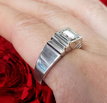 Load image into Gallery viewer, Mens .70ct Square Natural Diamond Solitaire Ring in 14k White Gold