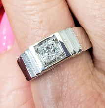 Load image into Gallery viewer, Mens .70ct Square Natural Diamond Solitaire Ring in 14k White Gold
