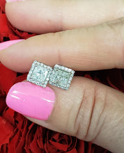 Load image into Gallery viewer, 1 1/4ct T.W. Princess Diamond Halo Stud Screw Back Earrings in 14k White Gold