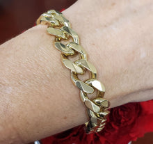 Load image into Gallery viewer, Mens 14k Yellow Gold 12mm Solid Flat Curb Cuban Bracelet 8 3/4"