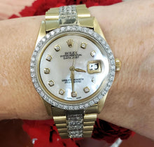 Load image into Gallery viewer, 36mm Vintage 36mm Rolex President Diamond Mother of Pearl Datejust 14k Gold 1601