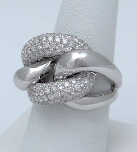 LADIES 18K WHITE GOLD 2.12CT DIAMONDS CABLE LINK STATEMENT DOME RING SI1-2 7 1/2