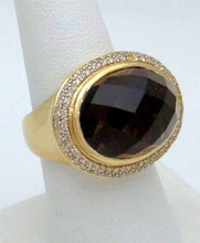 Load image into Gallery viewer, 14k Yellow Gold Beveled Cut Oval Brown Topaz Halo Statement Ring