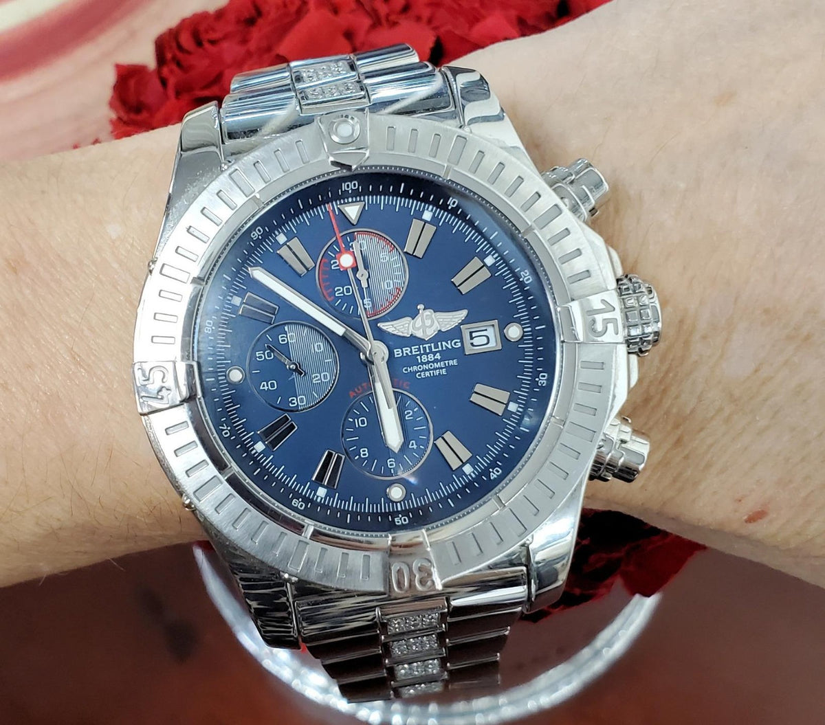 48mm Breitling Super Avenger Auto Chronometer Diamond Blue Dial