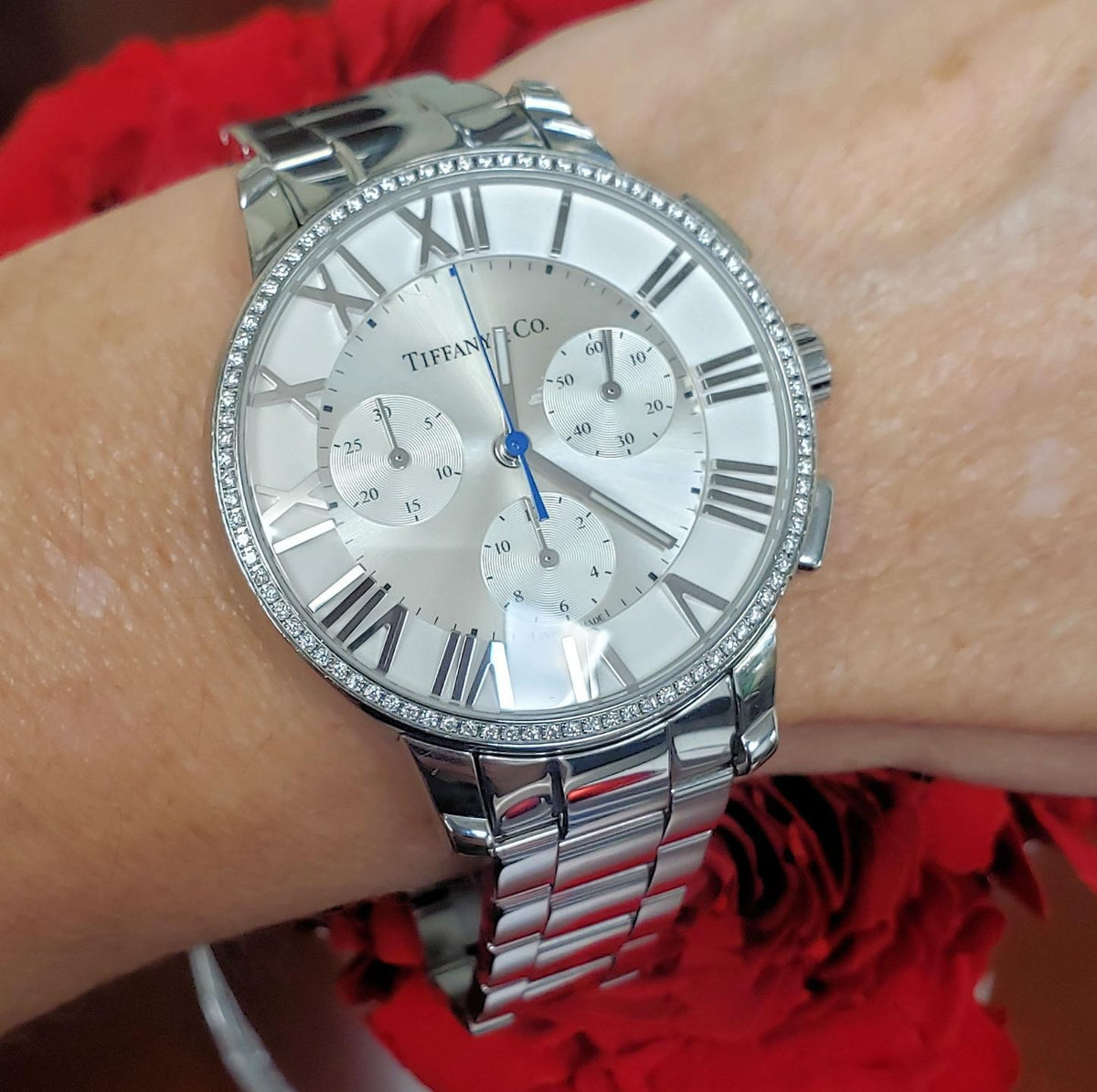 37mm Tiffany & Co Atlas Chronograph Stainless Steel Diamond Roman