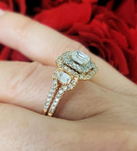 Load image into Gallery viewer, 1 3/4ct T.W. Emerald & Round Diamond Engagement Ring in 14k Rose Gold SI1/FG