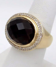 Load image into Gallery viewer, 14k Yellow Gold Beveled Cut Oval Brown Topaz Halo Statement Ring