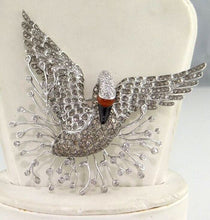 Load image into Gallery viewer, 14k White Gold 4.00ct Diamond Magnificent Carnelian Swan Pin Brooch 2 1/2&quot;
