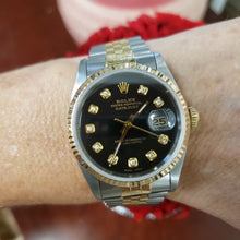 Load and play video in Gallery viewer, 36mm Rolex Datejust 1993 Two Tone 18k/SS Jubilee Black Diamond Dial Quick 16233