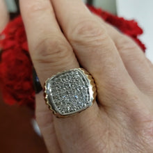 Load and play video in Gallery viewer, Mens 14k Yellow Gold Ribbed 1/2ct Diamond Square Ring