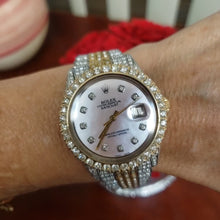 Load and play video in Gallery viewer, 36mm Rolex Datejust Two Tone Custom Diamond Bezel & Jubilee Band Pink MOP Dial