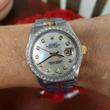 Load and play video in Gallery viewer, 36mm Rolex Datejust Two Tone Jubilee Diamond Mother of Pearl Dial & Bezel 1601