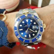 Load and play video in Gallery viewer, 40mm Rolex Submariner Blue Ceramic Blue Dial Two Tone 18k Gold SS Auto 116613