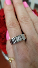 Load and play video in Gallery viewer, Mens .70ct Square Natural Diamond Solitaire Ring in 14k White Gold