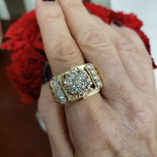 Load and play video in Gallery viewer, Mens 2.00ct Natural Diamond Kentucky Cluster Wide Nugget Ring in 14k Yellow Gold