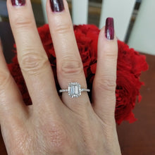 Load and play video in Gallery viewer, 1.00ct T.W. Emerald Cut Natural Diamond Halo Engagement Ring in White Gold VS/EF