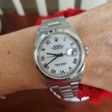 Load and play video in Gallery viewer, 2002 Rolex Datejust Stainless Steel Oyster Perpetual Date White Roman Auto 16200