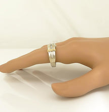 Load image into Gallery viewer, Mens 10k Two Tone Gold 1/5ct Round Diamond Seven Stone Ribbed Wedding Band Ring