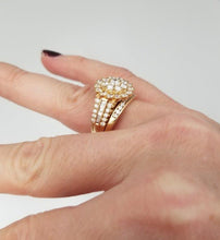 Load image into Gallery viewer, 14k Yellow Gold 2.00ct Round Diamond Flower Halo Duo Wedding Engagement Ring