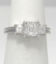 Load image into Gallery viewer, GIA Platinum 1 3/4ctw Square Emerald Step Cut Three Stone Engagement Ring VS1/G