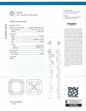 Load image into Gallery viewer, GIA Platinum 1 3/4ctw Square Emerald Step Cut Three Stone Engagement Ring VS1/G