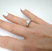 Load image into Gallery viewer, GIA Platinum 1 3/4ctw Square Emerald Step Cut Three Stone Engagement Ring VS1/G