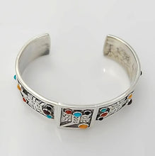 Load image into Gallery viewer, Aaron John Sterling Silver Cabochon Stone Tribal Cuff Bracelet 57.3g 6 1/2"