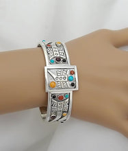Load image into Gallery viewer, Aaron John Sterling Silver Cabochon Stone Tribal Cuff Bracelet 57.3g 6 1/2"