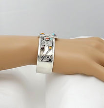 Load image into Gallery viewer, Aaron John Sterling Silver Cabochon Stone Tribal Cuff Bracelet 57.3g 6 1/2"