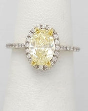 Load image into Gallery viewer, GIA 18k White Gold 2.00ct Oval Yellow Round White Diamond Halo Engagement Ring