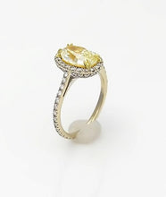 Load image into Gallery viewer, GIA 18k White Gold 2.00ct Oval Yellow Round White Diamond Halo Engagement Ring
