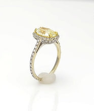 Load image into Gallery viewer, GIA 18k White Gold 2.00ct Oval Yellow Round White Diamond Halo Engagement Ring