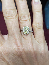 Load image into Gallery viewer, GIA 18k White Gold 2.00ct Oval Yellow Round White Diamond Halo Engagement Ring