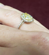 Load image into Gallery viewer, GIA 18k White Gold 2.00ct Oval Yellow Round White Diamond Halo Engagement Ring