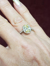 Load image into Gallery viewer, GIA 18k White Gold 2.00ct Oval Yellow Round White Diamond Halo Engagement Ring