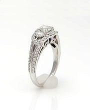 Load image into Gallery viewer, 14k White Gold 1.00ct Round Diamond Round Sapphire Accent Halo Engagement Ring