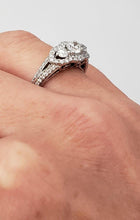 Load image into Gallery viewer, 14k White Gold 1.00ct Round Diamond Round Sapphire Accent Halo Engagement Ring