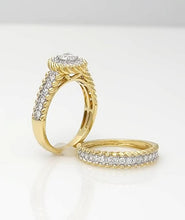 Load image into Gallery viewer, 14k Yellow Gold 1.00ct Round Diamond Halo Engagement Wedding Ring Set
