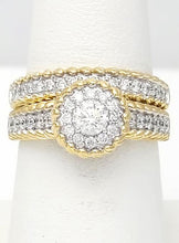 Load image into Gallery viewer, 14k Yellow Gold 1.00ct Round Diamond Halo Engagement Wedding Ring Set