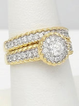 Load image into Gallery viewer, 14k Yellow Gold 1.00ct Round Diamond Halo Engagement Wedding Ring Set