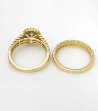 Load image into Gallery viewer, 14k Yellow Gold 1.00ct Round Diamond Halo Engagement Wedding Ring Set