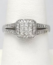 Load image into Gallery viewer, Composite Halo Diamond Accent Square Promise Ring 14K White Gold